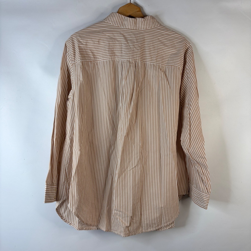 St. John's Bay Button Down Shirt Womens 1X Tan White Striped Cotton Long Sleeve - Picture 6 of 8